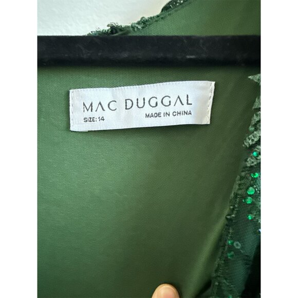 NWT MAC DUGGAL 20399 Long Sleeve Midi Party Dress Wrap Over Size14 Green Emerald - Picture 11 of 13